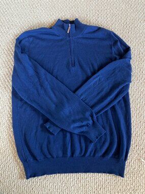 Gran Sasso Royal Blue Wool Mens Jumper Half Zip Large Made in Italy